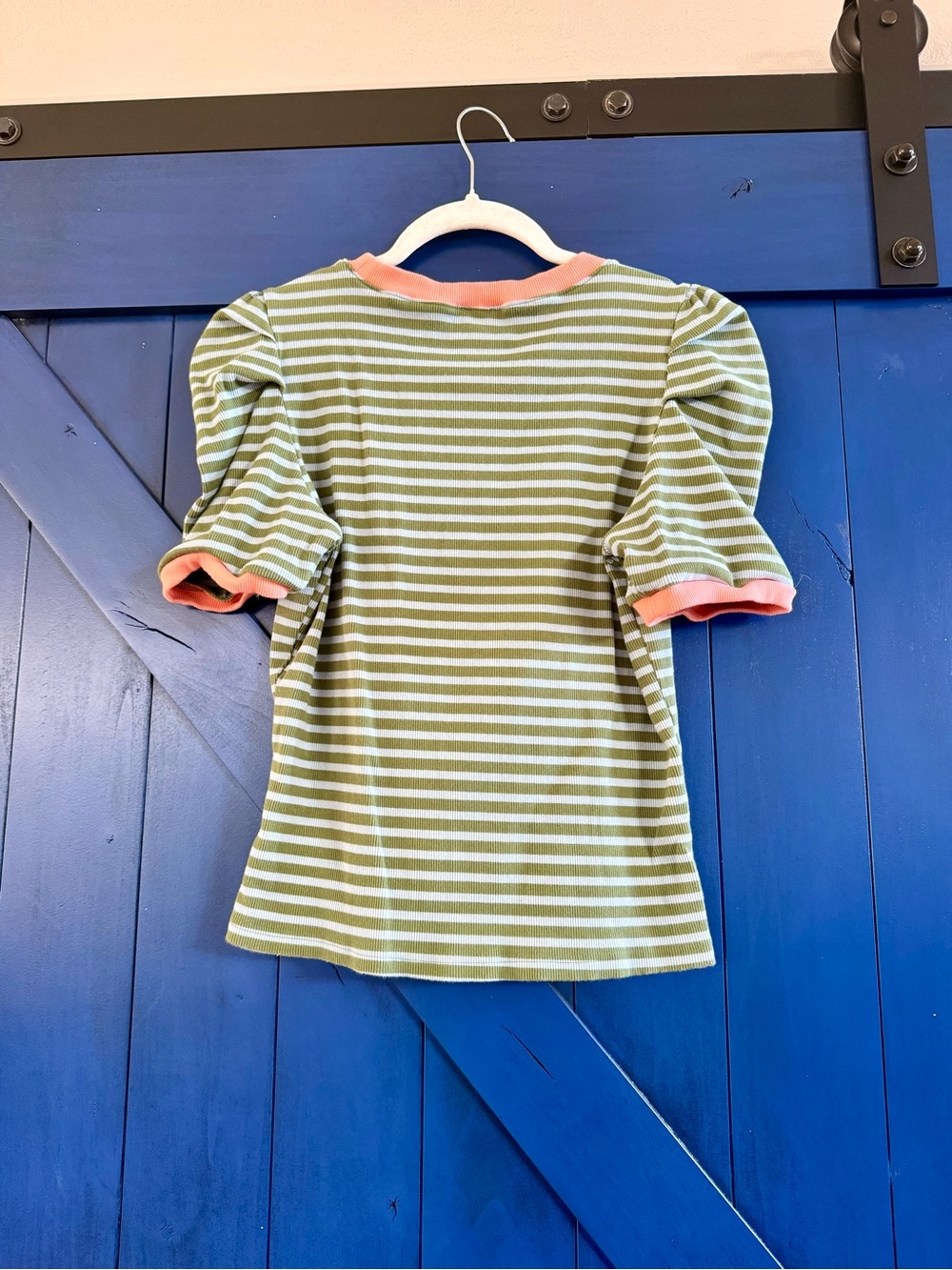 Maeve Green/Blue Puffed Sleeve Top, Large - Picture 6 of 6